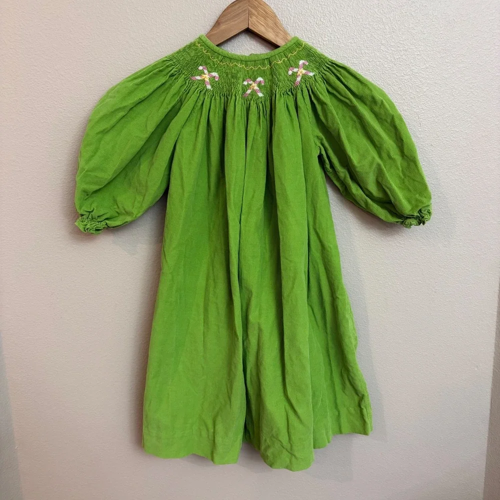 Vive La Fete Dress 4 Green Corduroy Smocked Candy Cane Christmas Holiday Kids